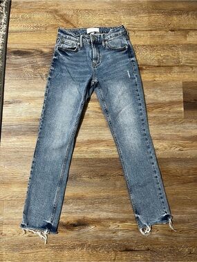Dear John Medium Wash Straight Leg Jeans with Raw Hem